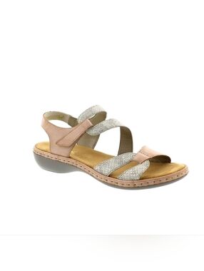 Rieker Imitation Leather Pink and Silver Snake Look Sandal Size 39